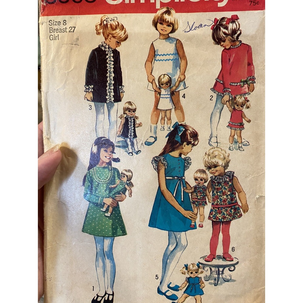 Vintage Simplicity 8568 Sewing Pattern 1969 Girl and Doll Dress Size 8 Cut